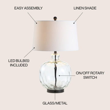 Rae 26.5" Glass/Metal LED Table Lamp - JONATHAN Y